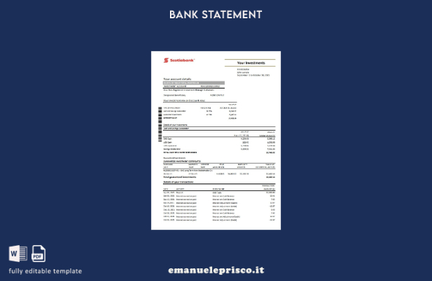 modello Excel di estratto conto bancario Cile Scotiabank in stile verificato